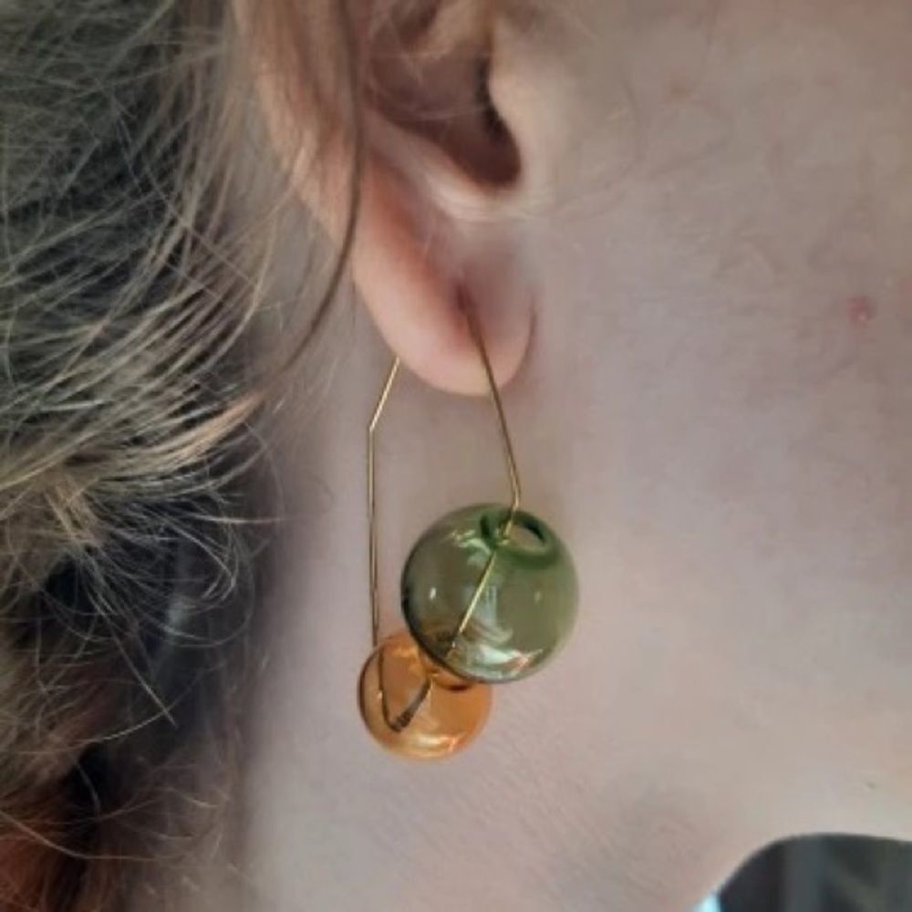 Double Glass Balls Square Hoop Earrings - Picture 7 of 7